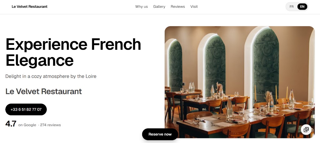 Le Velvet Restaurant — live site example
